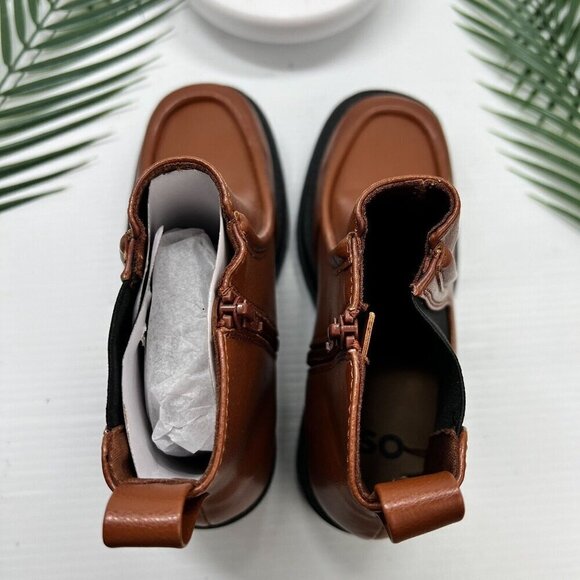 SO Women's Chelsea Side Zip Chunky Heeled Ankle Boots Size 7.5 Brown NWB - Picture 6 of 12